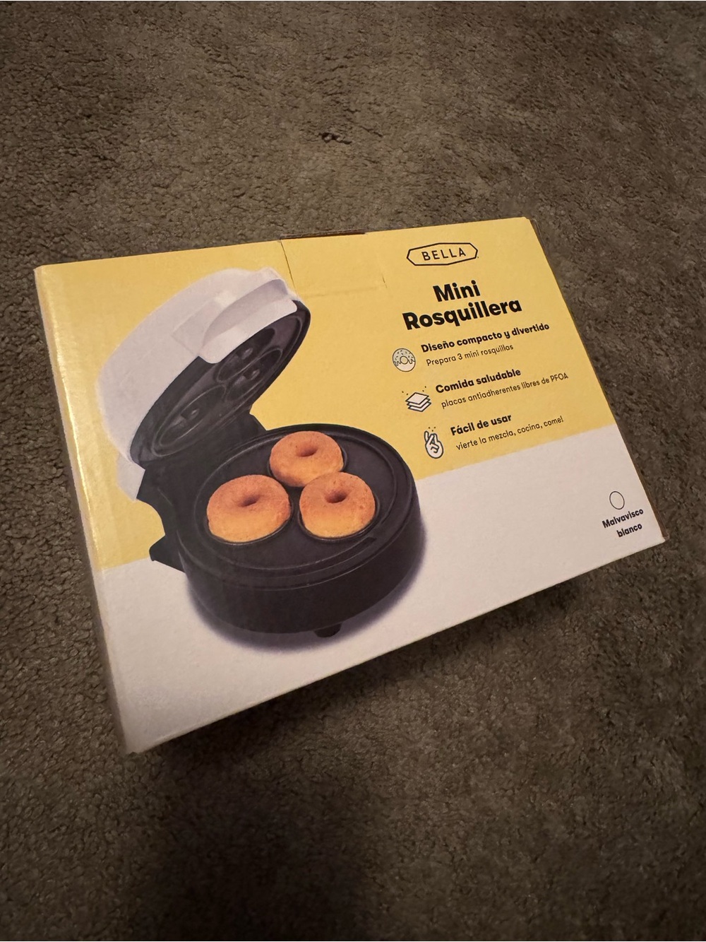 Abella Mini Rosquillera Donut Maker - White and Black with Yellow Box